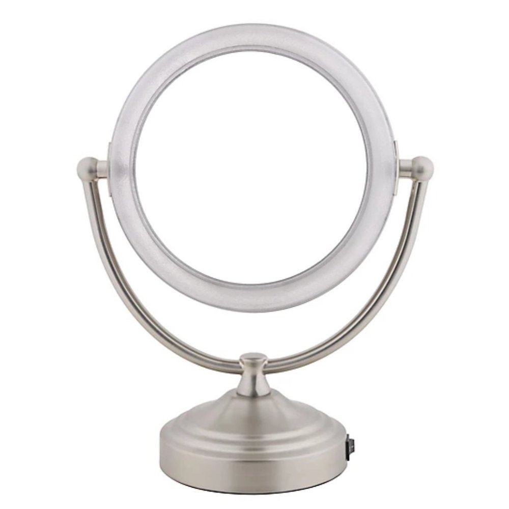 Fluorescent Light 5X Magnification Vanity Mirror in Nickel